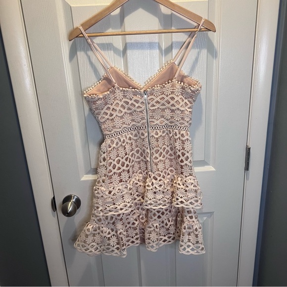 Lulus pale blush lace crotchet ruffle mini sleeveless dress - Picture 5 of 10